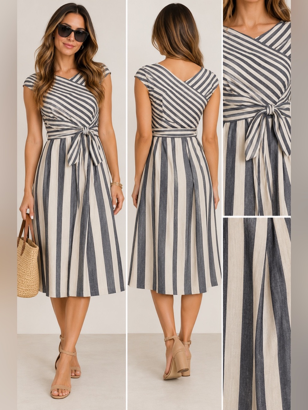 Lafayette 148 New York Ximena Striped Linen Dress Size M